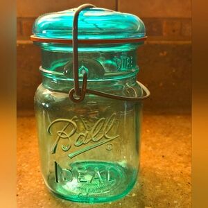 BALL Ideal Bicentennial Salute 1976 Blue Teal Glass Jar New Never Used USA Made